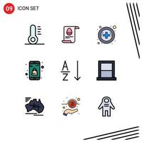 Set of 9 Modern UI Icons Symbols Signs for bedroom sort pharmacy order online app Editable Vector Design Elements