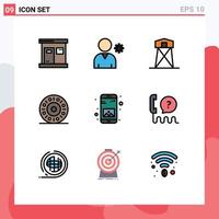 Group of 9 Filledline Flat Colors Signs and Symbols for gallery app historic food donut Editable Vector Design Elements