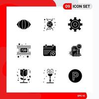 Creative Set of 9 Universal Glyph Icons isolated on White Background vector