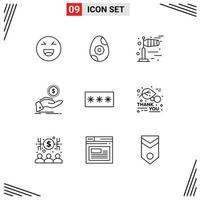 Set of 9 Modern UI Icons Symbols Signs for passkey code weather loan debt Editable Vector Design Elements
