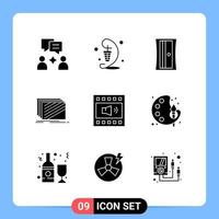 9 Solid Black Icon Pack Glyph Symbols for Mobile Apps isolated on white background 9 Icons Set vector