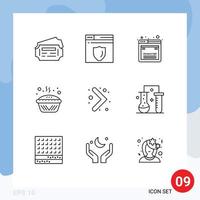 Modern Set of 9 Outlines Pictograph of right arrow javascript tin cooking Editable Vector Design Elements