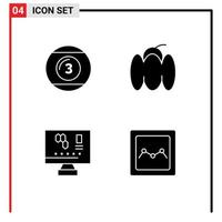 Group of 4 Solid Glyphs Signs and Symbols for cue ball biology play food laboratory Editable Vector Design Elements