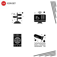 Collection of 4 Vector Icons in solid style Pixle Perfect Glyph Symbols for Web and Mobile Solid Icon Signs on White Background 4 Icons