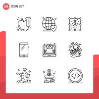 Pack of 9 Universal Outline Icons for Print Media on White Background vector