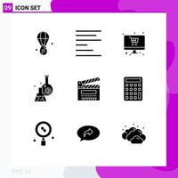 User Interface Pack of 9 Basic Solid Glyphs of cut scientific shopping tube lab Editable Vector Design Elements