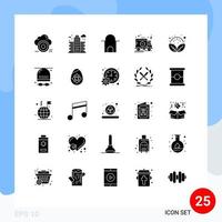 Modern Set of 25 Solid Glyphs Pictograph of leaves transport building time mosque Editable Vector Design Elements