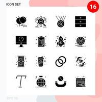 Vector Pack of 16 Icons in Solid Style Creative Glyph Pack isolated on White Background for Web and Mobile