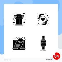 Modern Pack of 4 Icons Solid Glyph Symbols isolated on White Backgound for Website designing vector