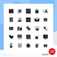 conjunto moderno de 25 pictogramas de glifos sólidos de dedo de reconocimiento contáctenos caja de cinta elementos de diseño vectorial editables vector