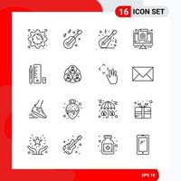 conjunto creativo de 16 iconos de contorno universal aislado sobre fondo blanco vector