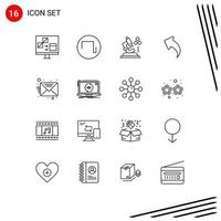 Mobile Interface Outline Set of 16 Pictograms of message email microscope back arrow Editable Vector Design Elements