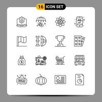 16 Universal Outlines Set for Web and Mobile Applications flag online cab booking insurance book cab data scince Editable Vector Design Elements
