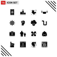 Mobile Interface Solid Glyph Set of 16 Pictograms of wheel boat puzzle vehicles outline Editable Vector Design Elements