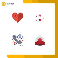 paquete de línea de vector editable de 4 iconos planos simples de corazón esperando descanso reloj de arena faq elementos de diseño de vector editable