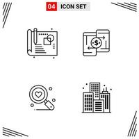 4 Icons Line Style Grid Based Creative Outline Symbols for Website Design Simple Line Icon Signs Isolated on White Background 4 Icon Set vector