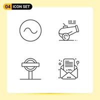 4 User Interface Line Pack of modern Signs and Symbols of sine board big gun mortar business mail Editable Vector Design Elements