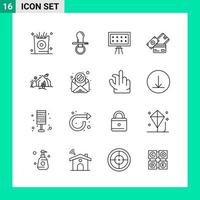 Pack of 16 Line Style Icon Set Outline Symbols for print Creative Signs Isolated on White Background 16 Icon Set vector