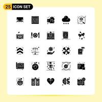 Pack of 25 Modern Solid Glyphs Signs and Symbols for Web Print Media such as honeymoon snow picture forecast squares Editable Vector Design Elements