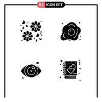 Modern Set of 4 Solid Glyphs Pictograph of flower eye diet healthy book Editable Vector Design Elements