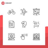 Pack of 9 Universal Outline Icons for Print Media on White Background vector