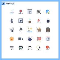 25 Universal Flat Color Signs Symbols of global racket browser ball setting Editable Vector Design Elements