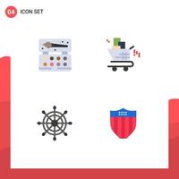 conjunto moderno de 4 iconos planos pictograma de arte marino color seo americano elementos de diseño vectorial editables vector