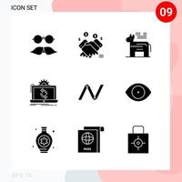 Vector Pack of 9 Icons in Solid Style Creative Glyph Pack isolated on White Background for Web and Mobile