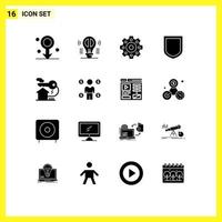 16 Universal Solid Glyphs Set for Web and Mobile Applications key house thinking home security Editable Vector Design Elements