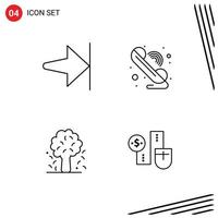 Mobile Interface Line Set of 4 Pictograms of arrow apple tree call wifi spring Editable Vector Design Elements