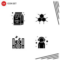 Collection of 4 Vector Icons in solid style Pixle Perfect Glyph Symbols for Web and Mobile Solid Icon Signs on White Background 4 Icons