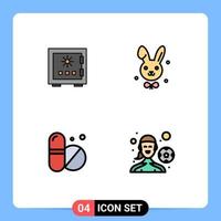 4 User Interface Filledline Flat Color Pack of modern Signs and Symbols of lock rabbit protection security pills Editable Vector Design Elements