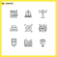 Set of 9 Vector Outlines on Grid for aim hotel scientist room bed Editable Vector Design Elements