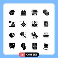 16 Solid Black Icon Pack Glyph Symbols for Mobile Apps isolated on white background 16 Icons Set vector