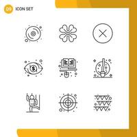 9 Universal Outline Signs Symbols of learning course error vision dollar Editable Vector Design Elements