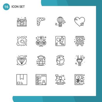 paquete de iconos de vector de stock de 16 signos y símbolos de línea para elementos de diseño de vector editables de globo de transporte indígena estrella de amor