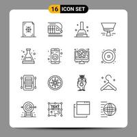 16 Black Icon Pack Outline Symbols Signs for Responsive designs on white background 16 Icons Set vector