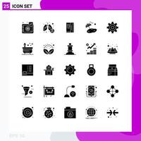 Editable Vector Line Pack of 25 Simple Solid Glyphs of cogwheels tree symptom palm freezer Editable Vector Design Elements