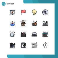 Modern Set of 16 Flat Color Filled Lines Pictograph of offshore school bulb learning graduation Editable Creative Vector Design Elements