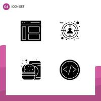 Modern Set of 4 Solid Glyphs Pictograph of communication burger sidebar business fast food Editable Vector Design Elements