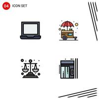 Modern Set of 4 Filledline Flat Colors and symbols such as computer shop preference stall justice Editable Vector Design Elements