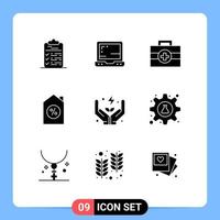 Pictogram Set of 9 Simple Solid Glyphs of care energy hospital electricity mortgage Editable Vector Design Elements