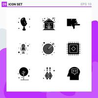 Set of 9 Modern UI Icons Symbols Signs for target arrow dislike voice mic Editable Vector Design Elements