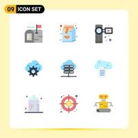 Set of 9 Modern UI Icons Symbols Signs for cloud reporting network server camera database gear Editable Vector Design Elements