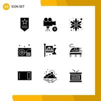 Universal Icon Symbols Group of 9 Modern Solid Glyphs of labour flag rose communist gramophone Editable Vector Design Elements