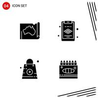 Collection of 4 Vector Icons in solid style Pixle Perfect Glyph Symbols for Web and Mobile Solid Icon Signs on White Background 4 Icons