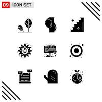 9 User Interface Solid Glyph Pack of modern Signs and Symbols of work production obstetrics process stairs Editable Vector Design Elements