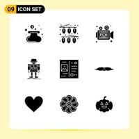 9 Thematic Vector Solid Glyphs and Editable Symbols of letter robotic film robot autonomous Editable Vector Design Elements