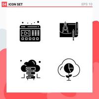 Collection of 4 Vector Icons in solid style Modern Glyph Symbols for Web and Mobile Solid Icon Sign Isolated on White Background 4 Icons