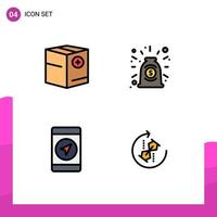 Group of 4 Modern Filledline Flat Colors Set for add mobile e collaboration gps Editable Vector Design Elements